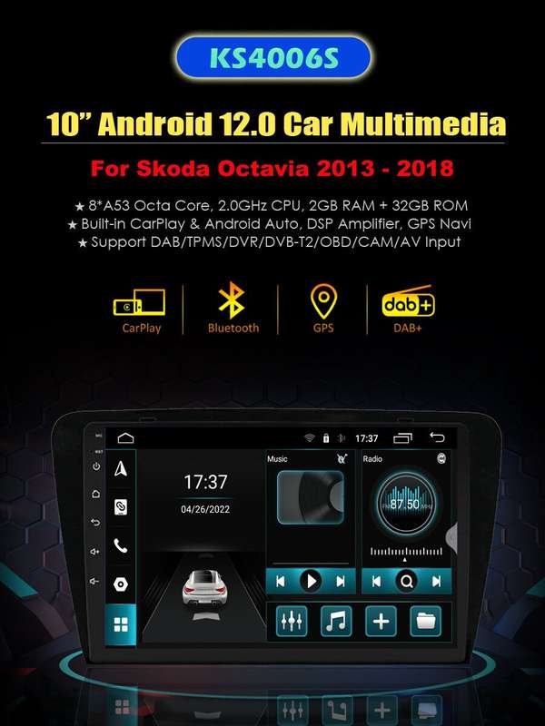 CarPlay Android Auto Navigation GPS Autoradio DAB+ For Skoda Octavia 2013 - 2018