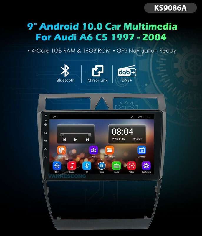 9"Android Touch Screen Car Stereo DAB Radio GPS Navigation For Audi A6 C5 S6 RS6