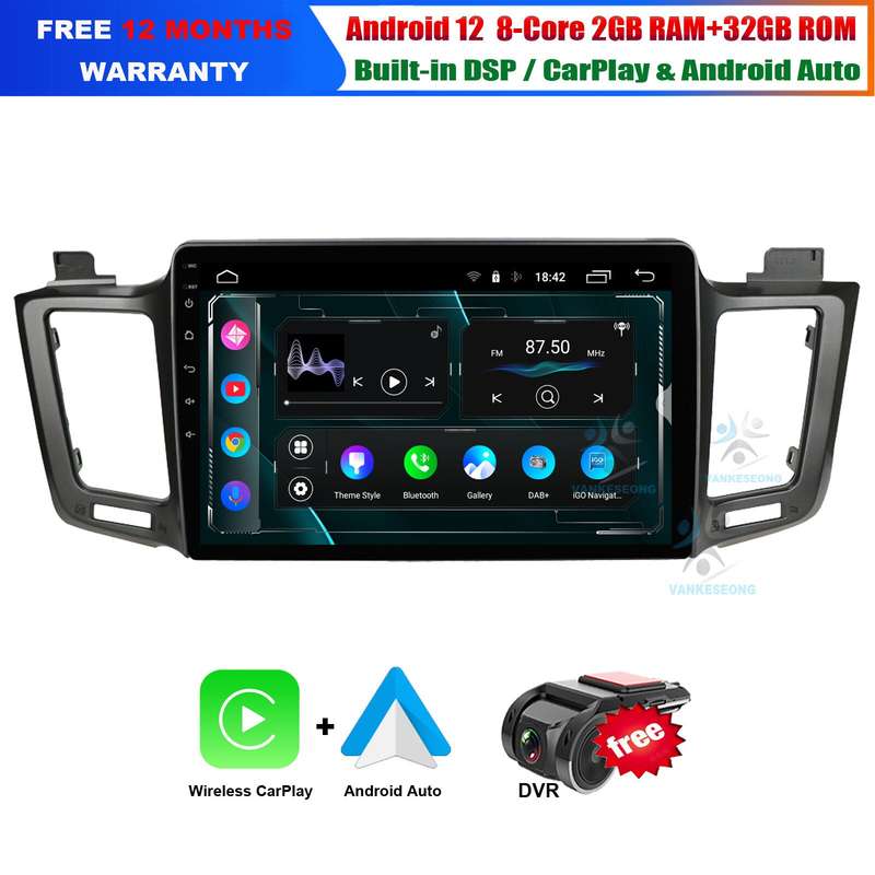 Android 12 Autoradio CarPlay GPS Navigation BT DAB DSP For Toyota RAV4 2013-2018
