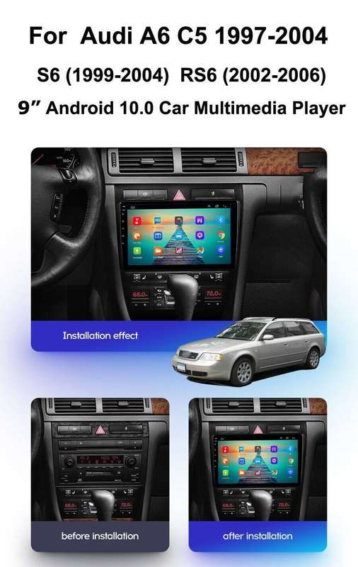 9"Android Touch Screen Car Stereo DAB Radio GPS Navigation For Audi A6 C5 S6 RS6