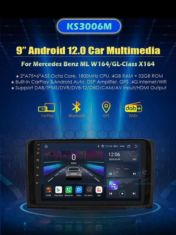 9" Car Stereo for Mercedes GL-Class X164 Android 12 BT5.0 GPS Carplay DAB+Radio