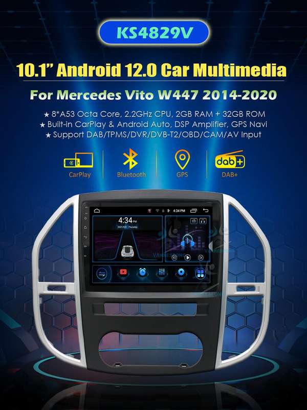 10.1"Car Radio For Mercedes Vito W447 CarPlay Stereo Android 12 GPS SatNav WiFi