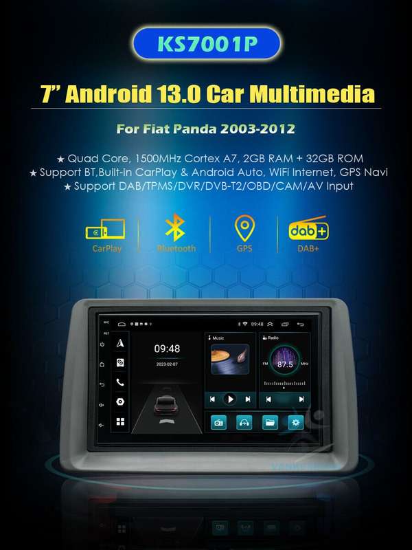 For Fiat Panda 2003-2012 CarPlay Android Autoradio GPS DAB+ Navi Bluetlooth obd