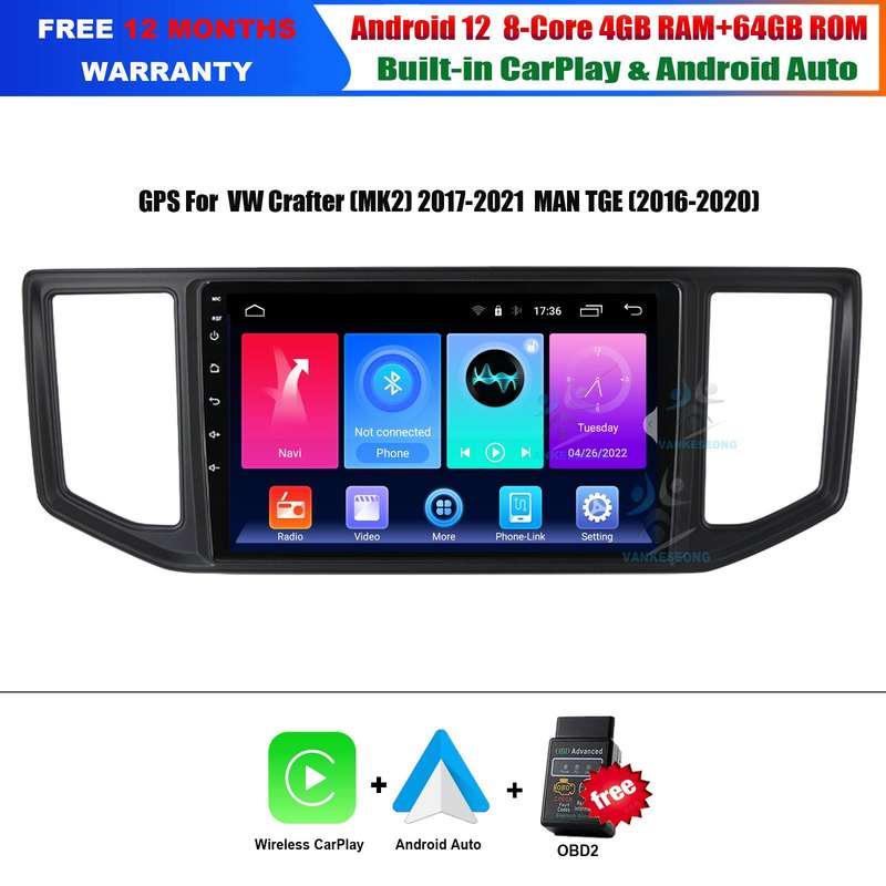 For VW Crafter MK2 MAN TGE DAB+ Autoradio CarPlay GPS Navi BT Android Auto 64GB