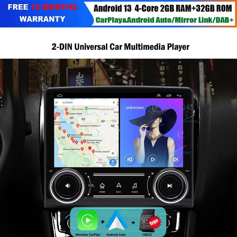 Double 2 DIN Android 13 Car Stereo GPS Sat Nav Radio CarPlay DAB+ WiFi FM BT OBD