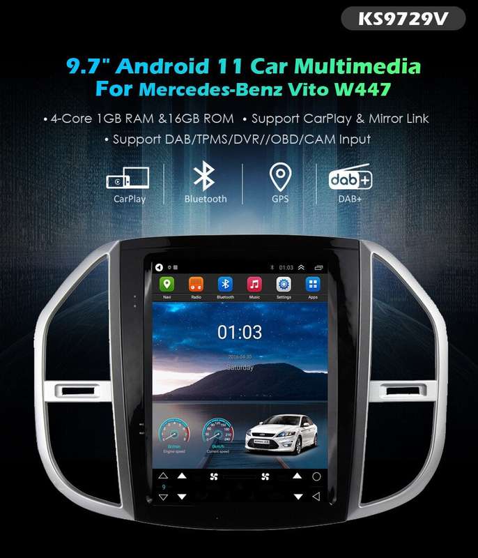 HeadUnit Touch Screen Android 11 GPS Navigation Car Radio For Mercedes Vito W447