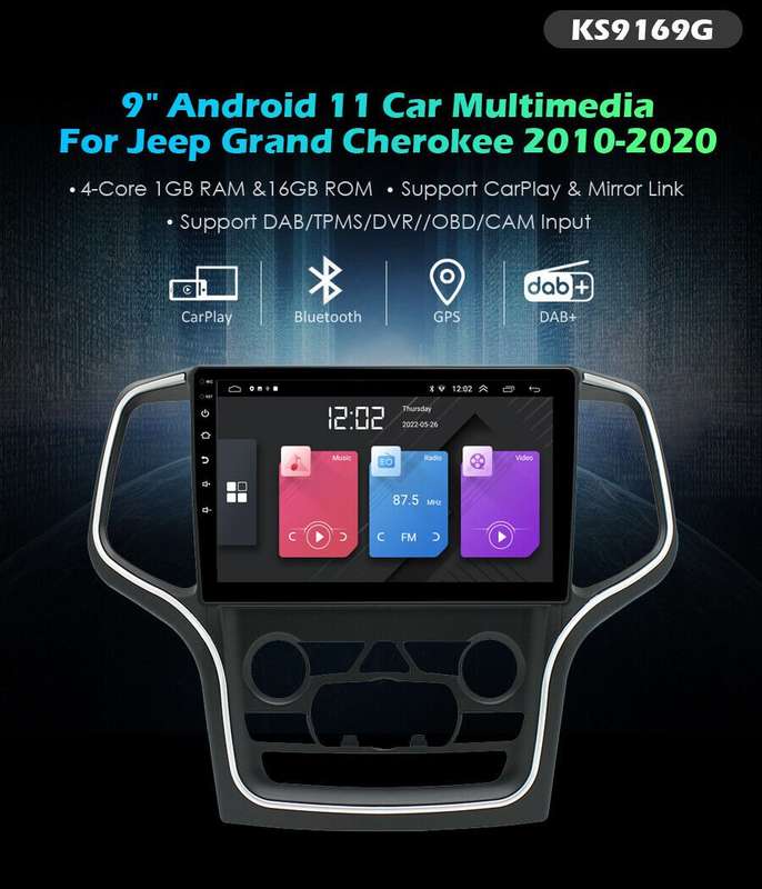 9"Android 11 GPS SatNav for Jeep Grand Cherokee 2010-2020 DAB+Radio Head Unit BT