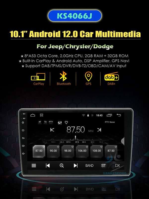 10.1" Android 12 CarPlay GPS Navigation Autoradio DAB+For Jeep Compass 2009-2011