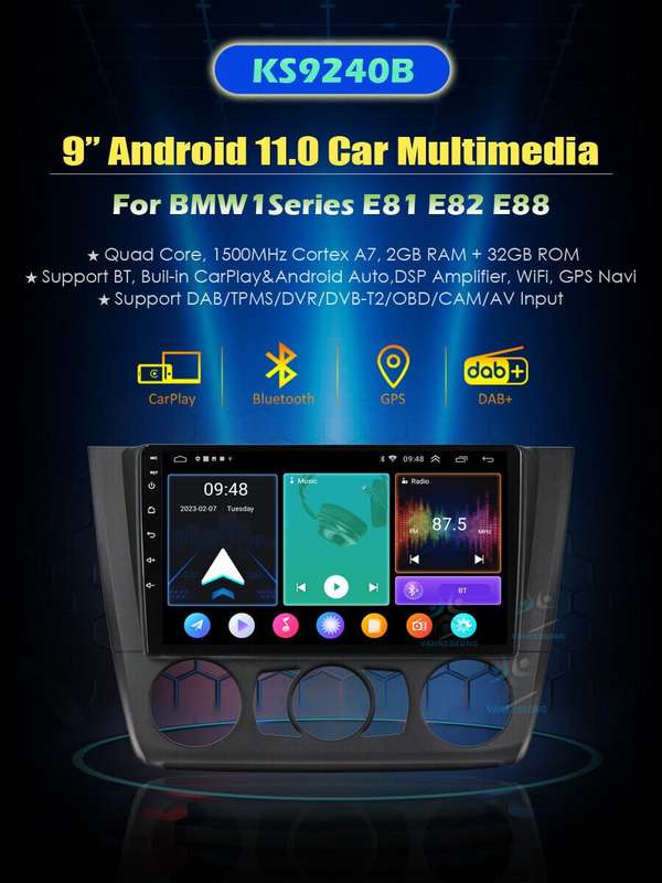 9"Android 11 GPS SatNav For BMW 1 Series E81 E82 E88 Car Stereo CarPlay HeadUnit