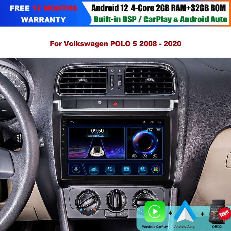 9" Android Auto For VW POLO 5 2008-2020 DAB Autoradio Navigation GPS Carplay+OBD