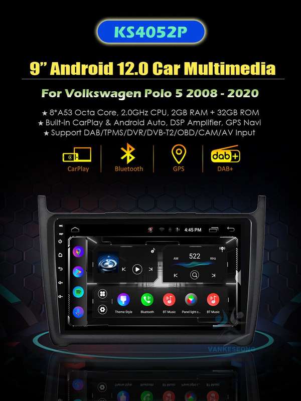 Android Auto For Volkswagen POLO 5 2008-2020 DAB Radio Head Unit CarPlay GPS OBD