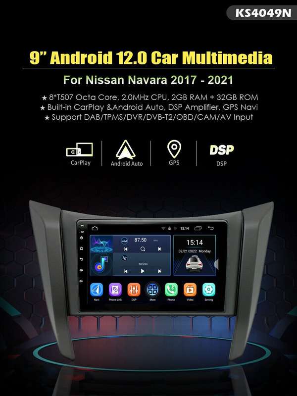 9" CarPlay Android Auto Radio For Nissan Navara 2017-2021 WIFI Stereo GPS SatNav
