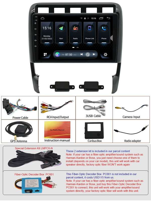 CarPlay Android Auto Radio For Porsche Cayenne 2002-2010 BT Car Stereo GPS Video