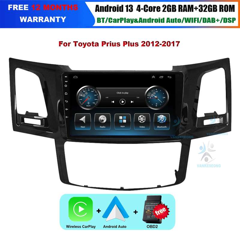 For Toyota Hilux Fortuner 2008-2014 Android 13 CarPlay Head Unit Radio GPS Navi
