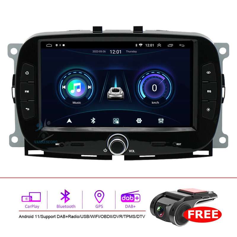 For Fiat 500 2016-2019 Android Head Unit Bluetooth DAB Car Radio Navigation +DVR