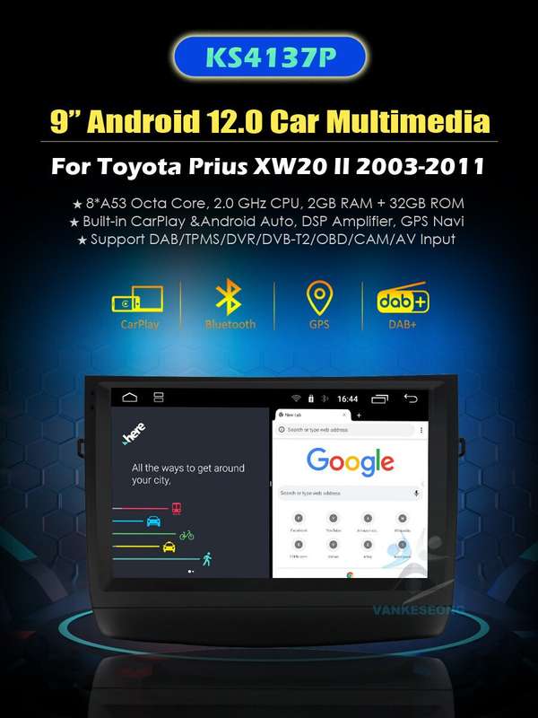 CarPlay Android Autoradio GPS Navigation BT DAB+ Wifi For Toyota Prius 2003-2011