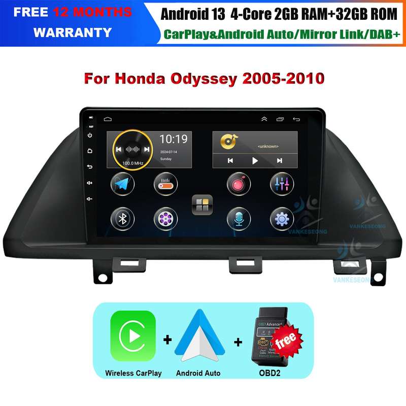 For Honda Odyssey RL3 RL4 CarPlay Android 13 Autoradio GPS Navi BT DAB+ Wifi OBD