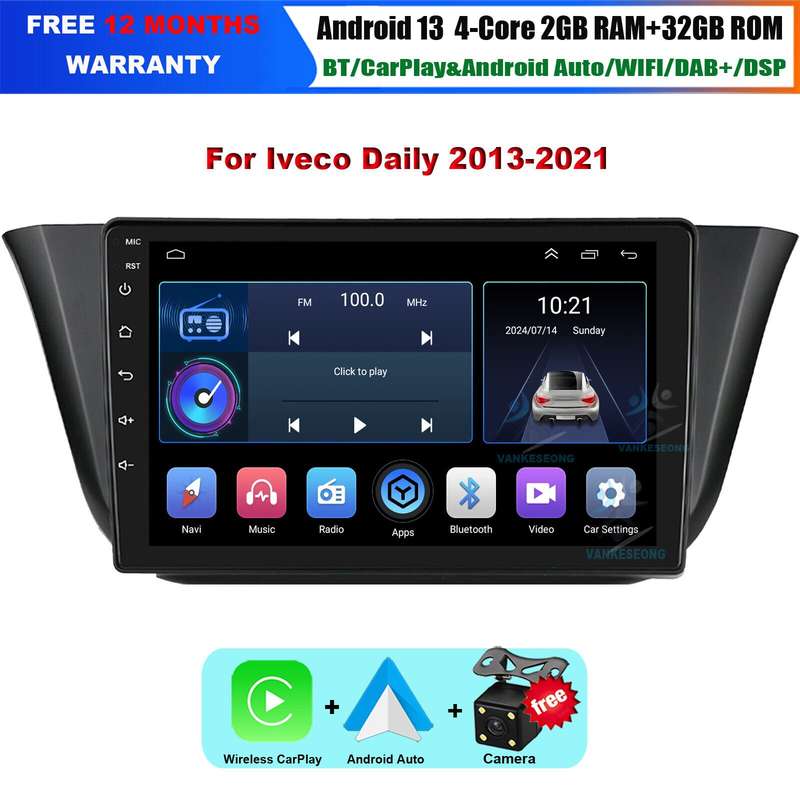 For Iveco Daily 2013-2021 CarPlay Autoradio GPS Navigation Android 13 BT DAB+OBD