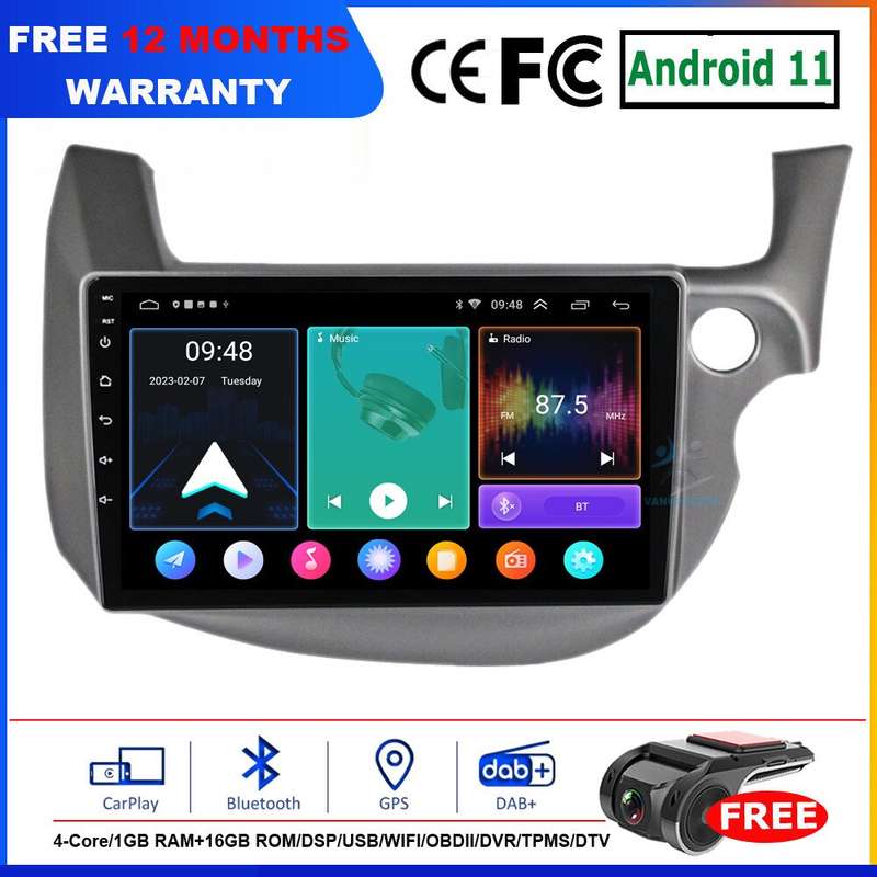 For Honda Jazz 2007-2014 10.1" Car Radio Head Unit Sat Navi Wifi Android 11 GPS