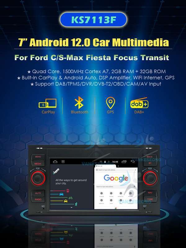 CarPlay For Ford Kuga Galaxy Focus II Android12 Autoradio GPS Navigation DAB+DSP