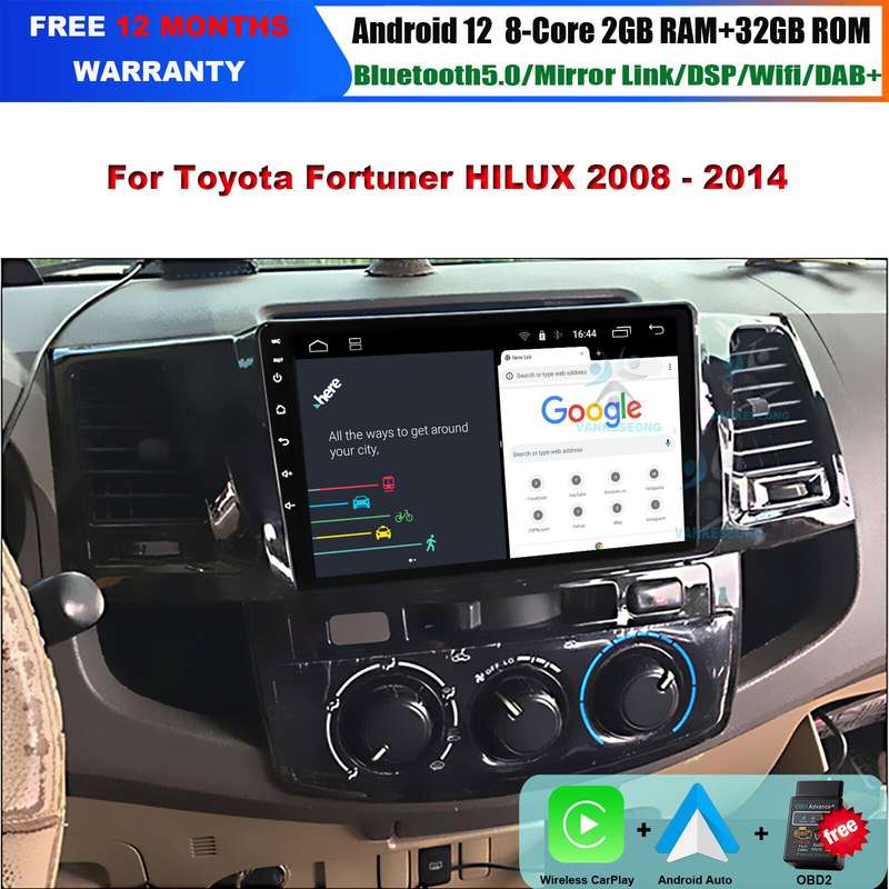 For Toyota Fortuner HILUX 2008-2014 Android Autoradio GPS Navigation BT DAB+Wifi