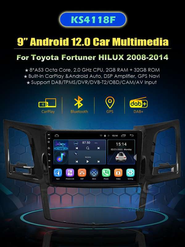 For Toyota Fortuner HILUX 2008-2014 Android Autoradio GPS Navigation BT DAB+Wifi