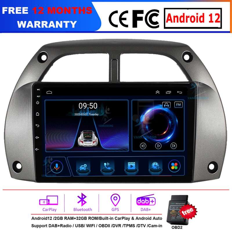 OBD+ 9" Autoradio GPS Navigation CarPlay Android Auto for TOYOTA RAV4 2001-2006