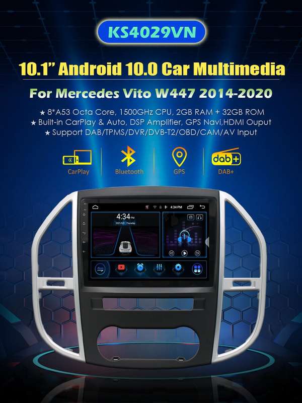 10.1"Android 11 GPS Sat Nav Radio DAB+Head Unit for Mercedes Vito W447 2014-2020