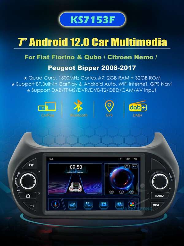 Android12 CarPlay Touchscreen Autoradio GPS Sat Nav For Peugeot Bipper 2008-2017