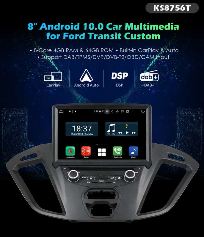 8" Touch Screen 64GB Multimedia Android GPS BT Car Radio For Ford Transit Custom