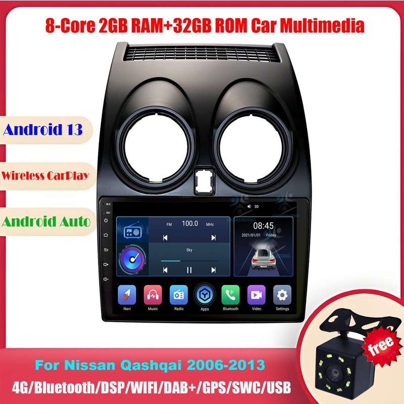 For Nissan Qashqai 2006-2013 CarPlay Android 13 GPS Navigation BT Autoradio DAB+