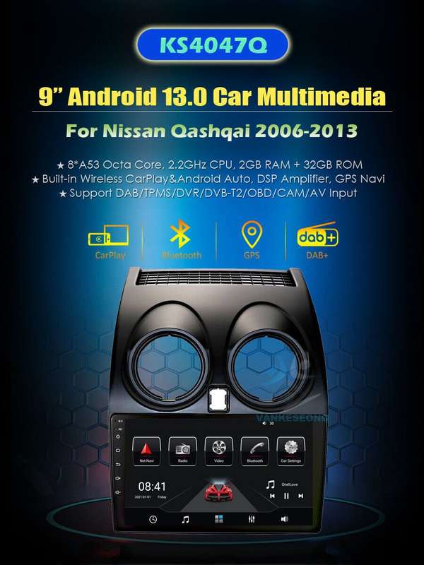 For Nissan Qashqai 2006-2013 CarPlay Android 13 GPS Navigation BT Autoradio DAB+