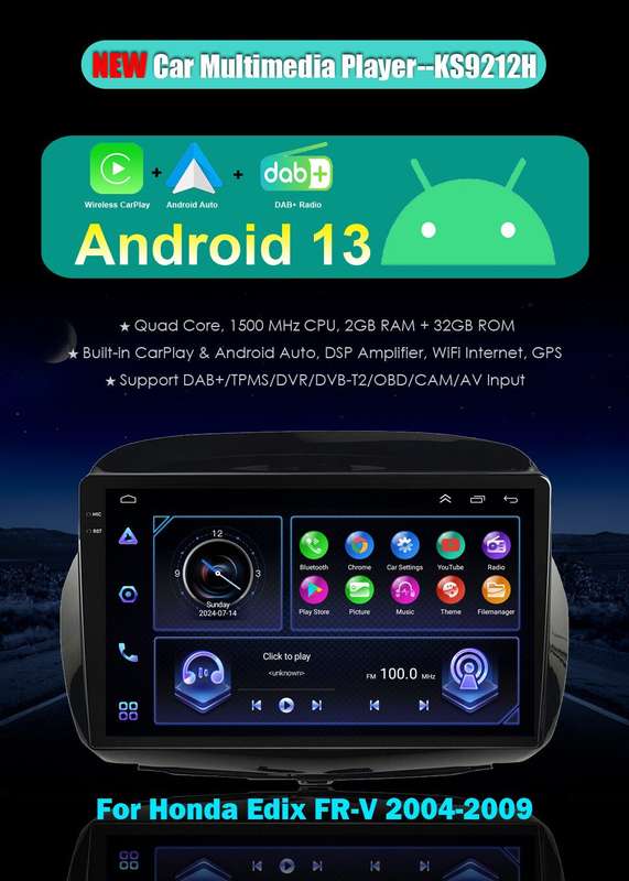 For Honda FRV FR-V 2004-2009 DAB+ Android Auto Radio GPS Navigation CarPlay USB