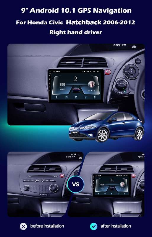 9" Android 11 Touch Screen GPS Sat Nav Wifi Car Radio For Honda Civic Hatchback