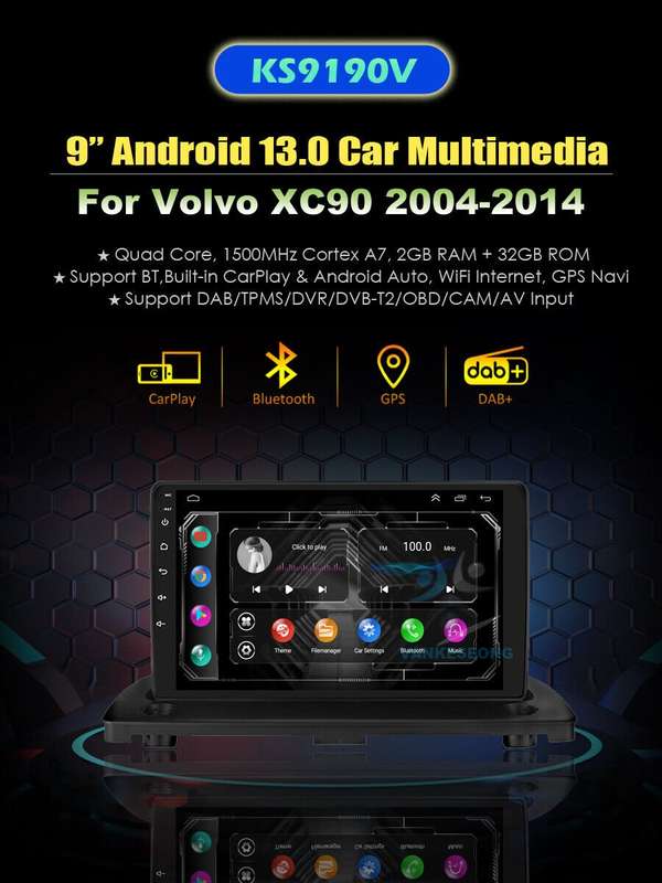 9 GPS Head Unit Android 13 For Volvo XC90 2004-2014 Car Stereo Radio DAB+BT+Cam