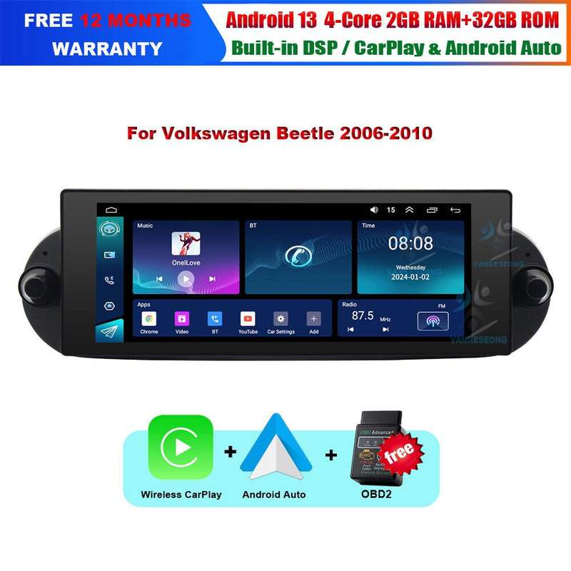 Android Auto CarPlay Autoradio GPS DAB For VW Beetle 2006-2010 Navigation BT OBD