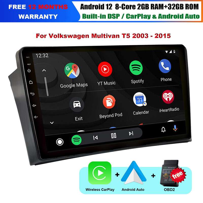 9"Android Autoradio DAB GPS SatNav CarPlay For VW T5 Multivan 2003-2015