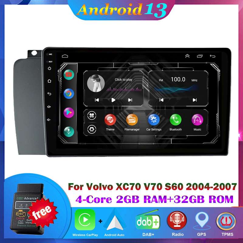 For Volvo XC70 V70 S60 2004-2007 DAB+ Android Auto Radio GPS Navigation CarPlay