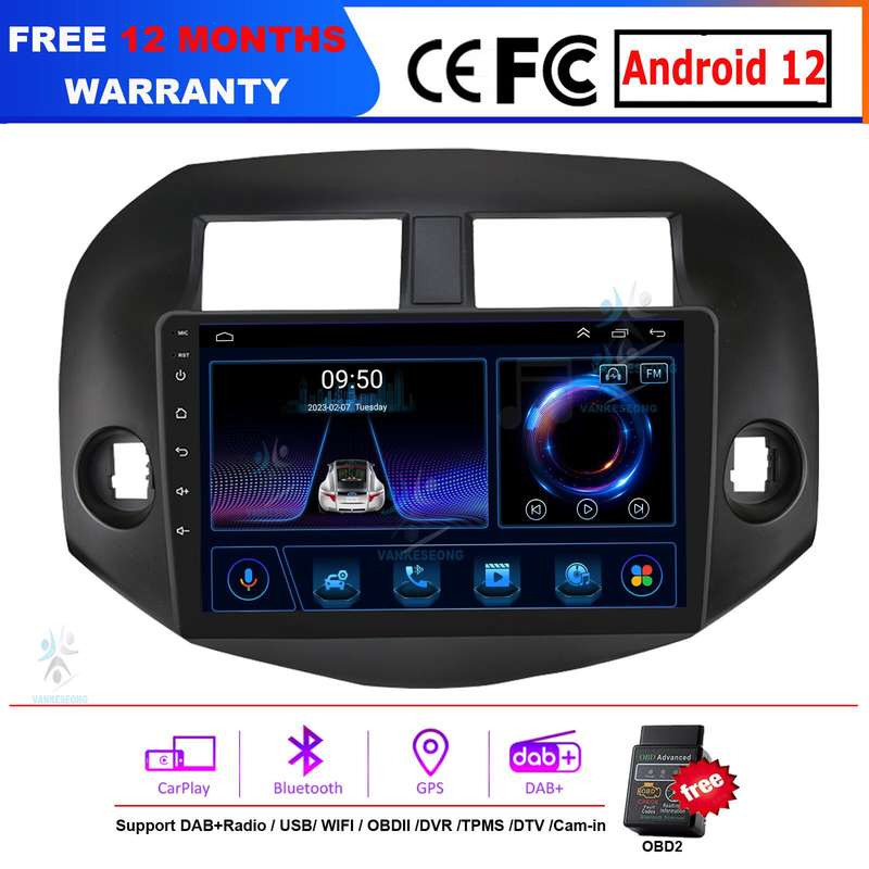 Android 11 Autoradio GPS Sat Nav SWC DAB+ WIFI USB For Toyota RAV4 MK3 2006-2012
