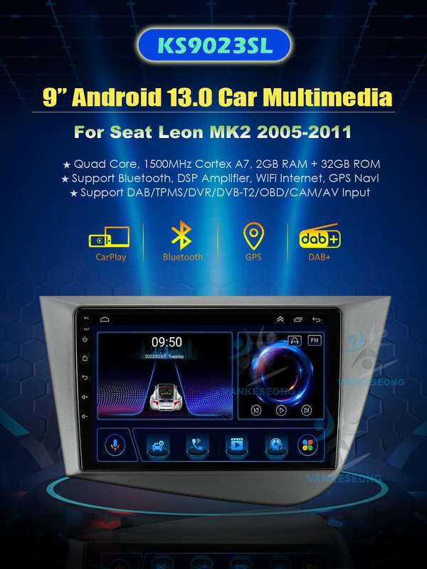 9" Android 13 Autoradio GPS Navigation Android Auto For Seat Leon MK2 2005-2012
