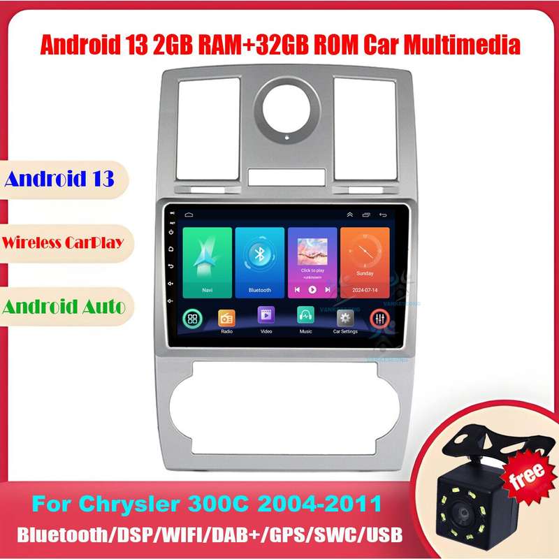 For Chrysler 300C 2004-2011 FM Radio Head Unit GPS Sat Nav CarPlay Android13+Cam
