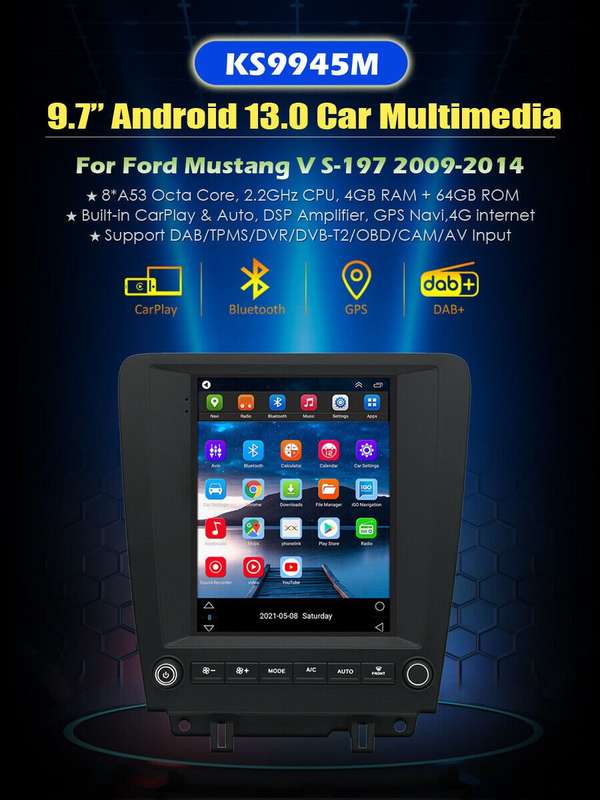 9.7" CarPlay Android 13 Autoradio For Ford Mustang 2009-2014 GPS Navigation 64GB