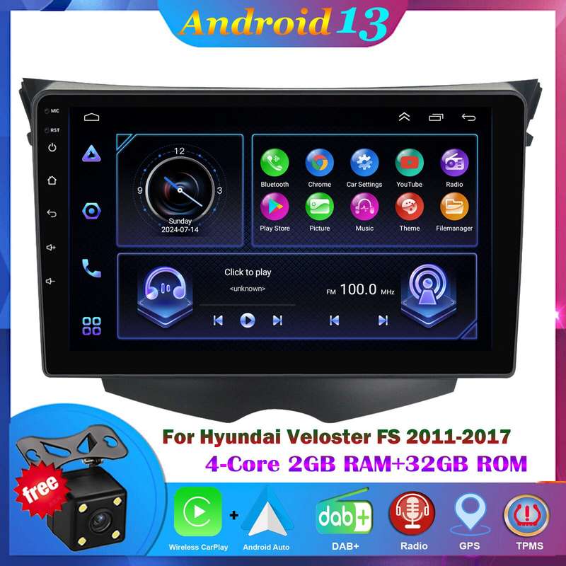 For Hyundai Veloster FS 2011-2017 DAB+ Android Auto Radio GPS Navigation CarPlay