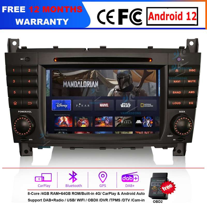 Car Radio for Mercedes CLC/C-Class W203 Touchscreen DVD Head Unit Android 12 GPS