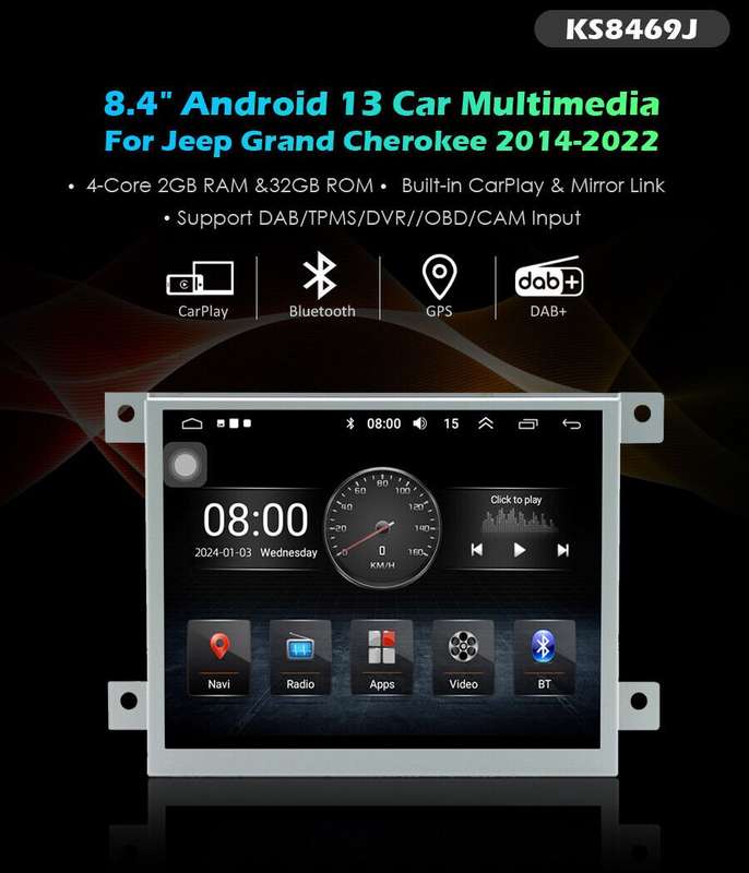 8.4" Android 13 GPS CarPlay DAB WIFI Autoradio For Jeep Grand Cherokee 2014-2022