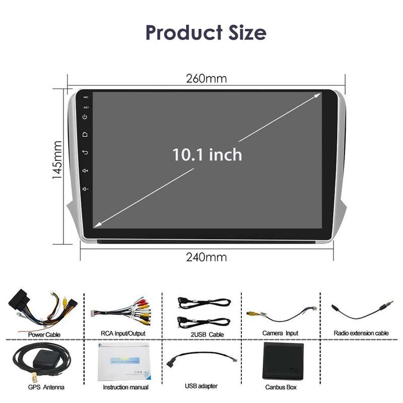 10.1" Android Autoradio GPS Navigation CarPlay DAB BT For Peugeot 2008 2013-2020