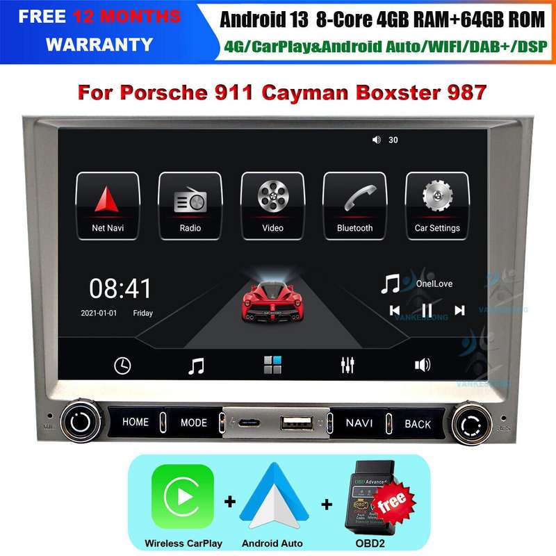 Android13 bt CarPlay DAB+ Autoradio GPS For Porsche Cayman Boxster 987 2005-2008