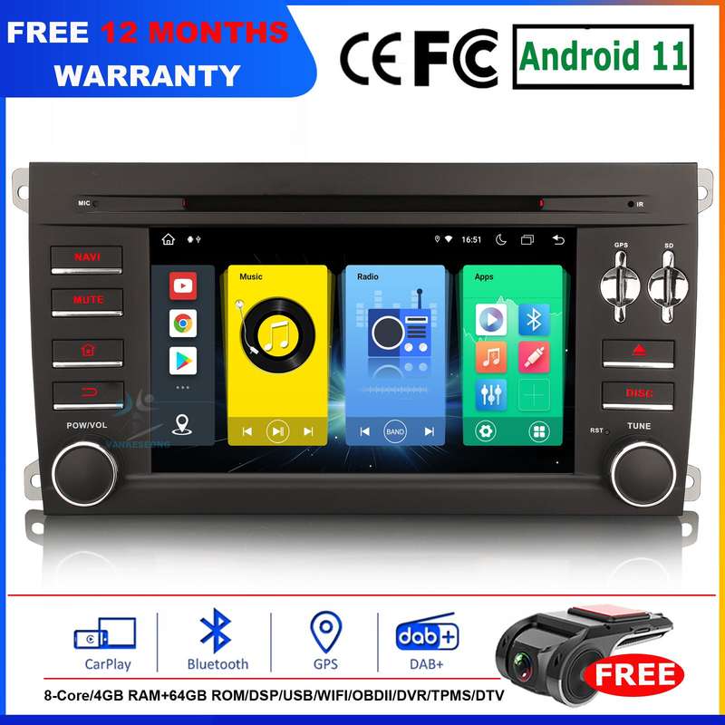 Android 11 Car Stereo DVD CD For Porsche Cayenne DAB+CarPlay HeadUnit GPS SatNav
