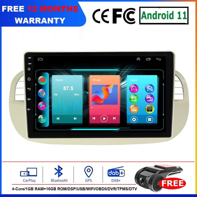 For Fiat 500 2008-2015 DAB Car Stereo GPS Sat Nav Bluetooth FM Radio Player +DVR