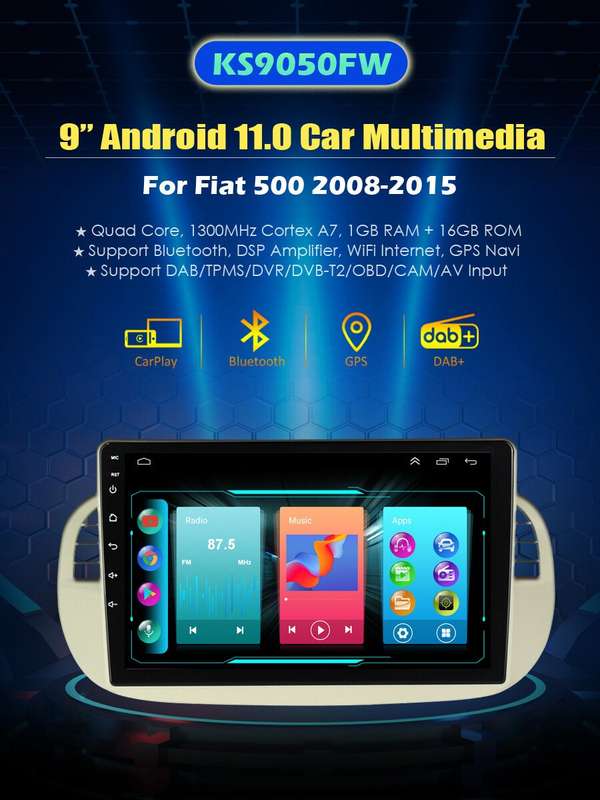 For Fiat 500 2008-2015 DAB Car Stereo GPS Sat Nav Bluetooth FM Radio Player +DVR